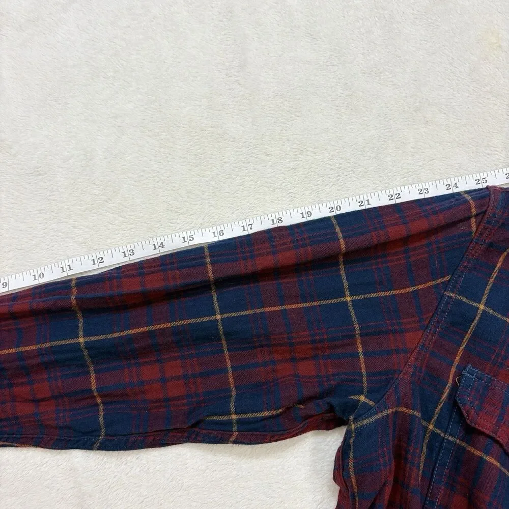 George Flannel Plaid Button-Up Shirt Mens L 42-44 Long Sleeve Red&Blue Pockets